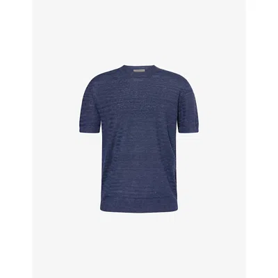 Corneliani Mens Blue 006 Short-sleeve Crewneck Linen And Silk-blend T-shirt