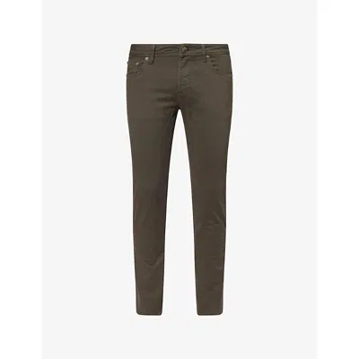Corneliani Mens Brick Brown Mid-rise Slim-leg Stretch-cotton Trousers In Green