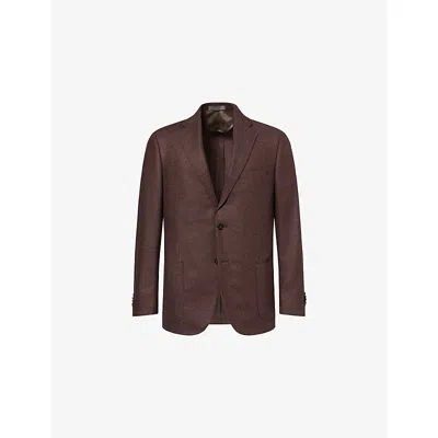 Corneliani Mens Burgundy Multi Herringbone Single-breasted Wool And Cashmere-blend Jacket