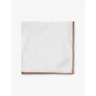 Corneliani Mens Burned Land Brown Stripe-trim Linen Pocket Square In Yellow