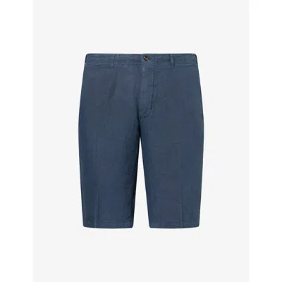 Corneliani Mens China Blue Knee-length Linen Shorts