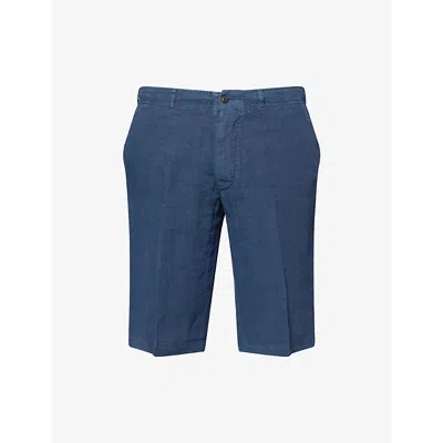 Corneliani Mens Mid-rise Straight-leg Linen Shorts China Blue