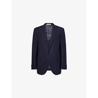 Corneliani Mens China Blue Notched-collar Long-sleeved Wool Jacket