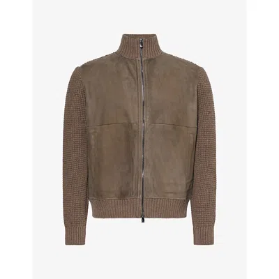 Corneliani Mens Contrast-sleeve Leather Jacket Taupe