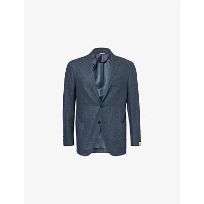 Corneliani Mens Navy Blue Academy Notched-collar Wool-cashmere Blend Jacket