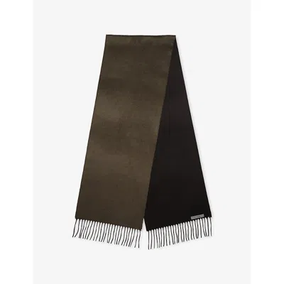 Corneliani Mens Green Coloured 059 Branded Fringed Silk And Cashmere Scarf