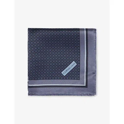 Corneliani Mens Grey Melange Antracite Branded Graphic-pattern Silk Pocket Square