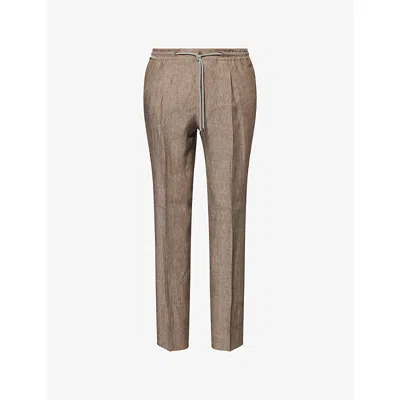 Corneliani Mens Drawstring Straight-leg Linen Trousers Natural / Beige 033