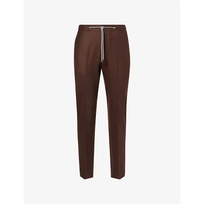 Corneliani Mens Brown Drawstring Straight-leg Wool-blend Trousers