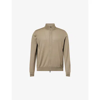 Corneliani Mens Green Coloured 050 Funnel-neck Zip-up Wool Jumper In Brown