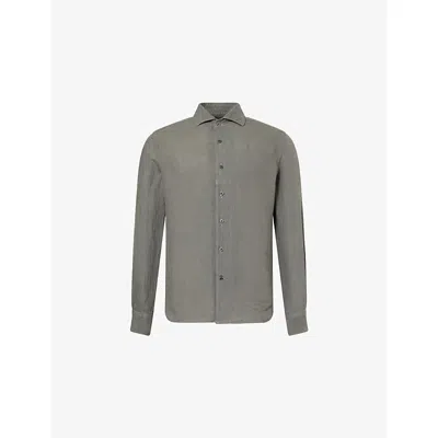 Corneliani Mens Green Coloured 059 Long-sleeve Regular-fit Linen Shirt