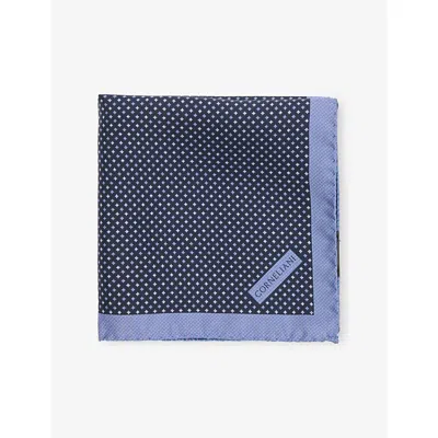 Corneliani Mens  Printed Silk Pocket Square In Navy