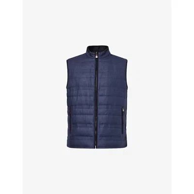 Corneliani Mens Navy Blue Quilted Reversible Silk And Wool-blend Gilet