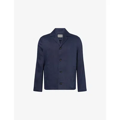 Corneliani Mens Regular-fit Long-sleeve Linen And Wool-blend Overshirt China Blue