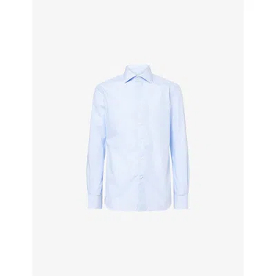 Corneliani Mens Blue Melange China Regular-fit Stripe-print Wrinkle-free Cotton Shirt