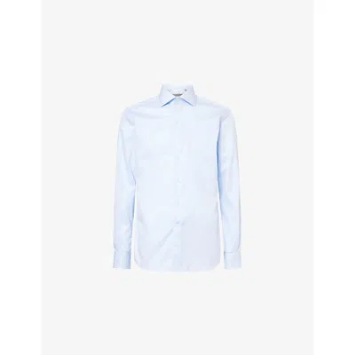 Corneliani Mens Sky Blue Regular-fit Wrinkle-free Cotton Shirt