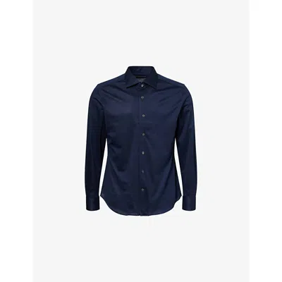 Corneliani Mens  Regular-fit Long-sleeve Cotton Shirt In Blue
