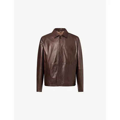 Corneliani Mens Dark Brown (ebony) Relaxed-fit Collared Leather Jacket