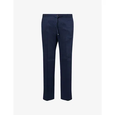 Corneliani Mens China Blue Straight-leg Drawstring Linen-blend Trousers