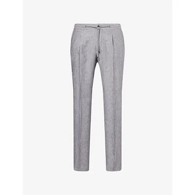 Corneliani Mens Gray Piece-dyed Ivory Straight-leg Drawstring Linen Trousers