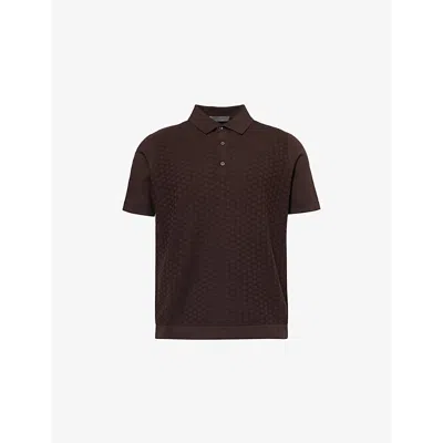 Corneliani Mens Textured Cross-knit Cotton Polo Shirt Dark Brown