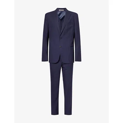 Corneliani Mens Navy Blue Washable Tropical Single-breasted Wool Suit