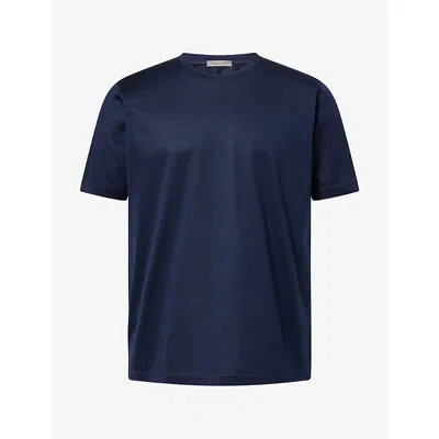 Corneliani Mens Crew-neck Mercerized Cotton T-shirt Navy In Blue