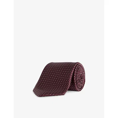 Corneliani Mens Geometric-weave Silk Tie Dark Bordeaux Coloured