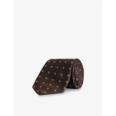 Corneliani Mens Geometric-weave Silk Tie Dark Brown (ebony)