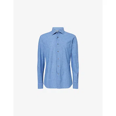 Corneliani Mens Long-sleeve Regular-fit Chambray Shirt Dark Ceruole Bright In Blue