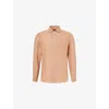Corneliani Mens Regular-fit Logo-embroidered Linen Shirt Dark Orange Coloured