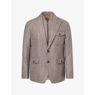 Corneliani Mens Dogtooth Bib Wool Blazer Brown Multi