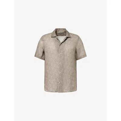 Corneliani Mens Green Coloured 050 Floral-print Short-sleeve Linen Shirt In Brown