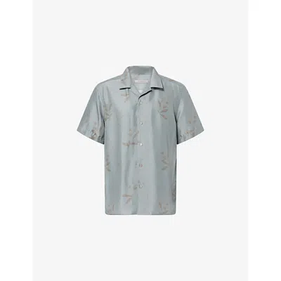 Corneliani Mens Green Coloured 050 Floral-print Short-sleeve Silk Shirt In Gray