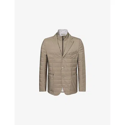 Corneliani Mens Green Coloured 050 Notch-lapels Padded Shell Jacket In Brown