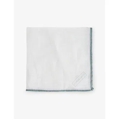 Corneliani Mens Green Coloured 050 Striped-trim Linen Pocket Square In White
