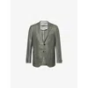 Corneliani Mens Green Coloured 051 Single-breasted Wool, Linen And Silk-blend Blazer In Gray