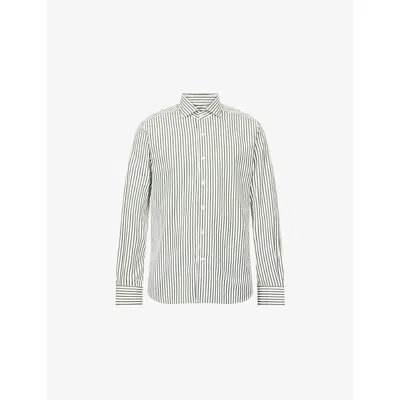 Corneliani Mens Green Coloured 052 Striped Regular-fit Cotton-poplin Shirt In Multi