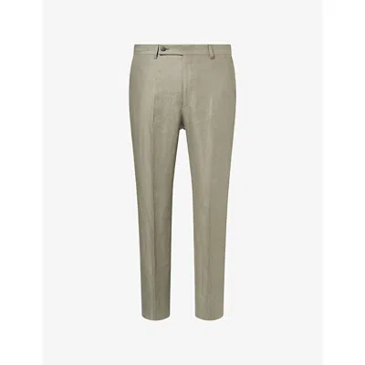 Corneliani Mens Green Coloured 053 Elasticated-waist Linen Trousers