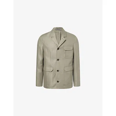 Corneliani Mens Green Coloured 053 Patch-pocket Cotton Jacket In Gray