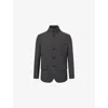 Corneliani Mens Grey Melange Blackboard Single-breasted Stand-collar Wool-cashmere Blend Jacket In Black