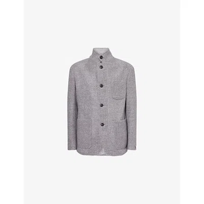Corneliani Mens Grey Melange Ivory Patch-pocket Zip-up Wool-blend Jacket In Gray