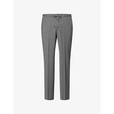 Corneliani Mens Grey Melange Ivory Slim-leg Drawstring Stretch-wool Trousers In Gray