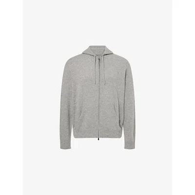 Corneliani Mens Grey Melange Steel Ribbed-trims Relaxed-fit Cashmere Hoodie In Gray