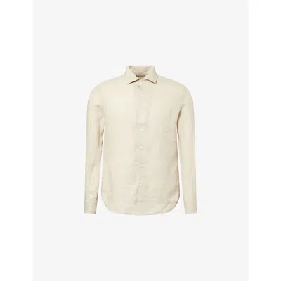 Corneliani Mens Grey Piece-dyed Pearl Short-sleeve Linen Shirt In Neutral
