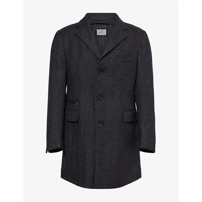 Corneliani Mens Herringbone Wool Coat Navy Multi In Brown