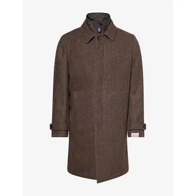 Corneliani Mens Herringbone Wool-blend Coat Brown Blue