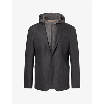 Corneliani Mens Hooded Cashmere-flannel And Wool Jacket Charcoal