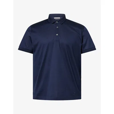Corneliani Mens Knitted-collar Mercerized Cotton Polo T-shirt Navy In Blue