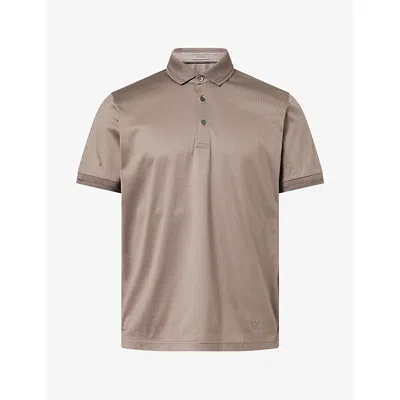 Corneliani Mens Knitted-collar Mercerized Cotton Polo T-shirt Taupe In Gold
